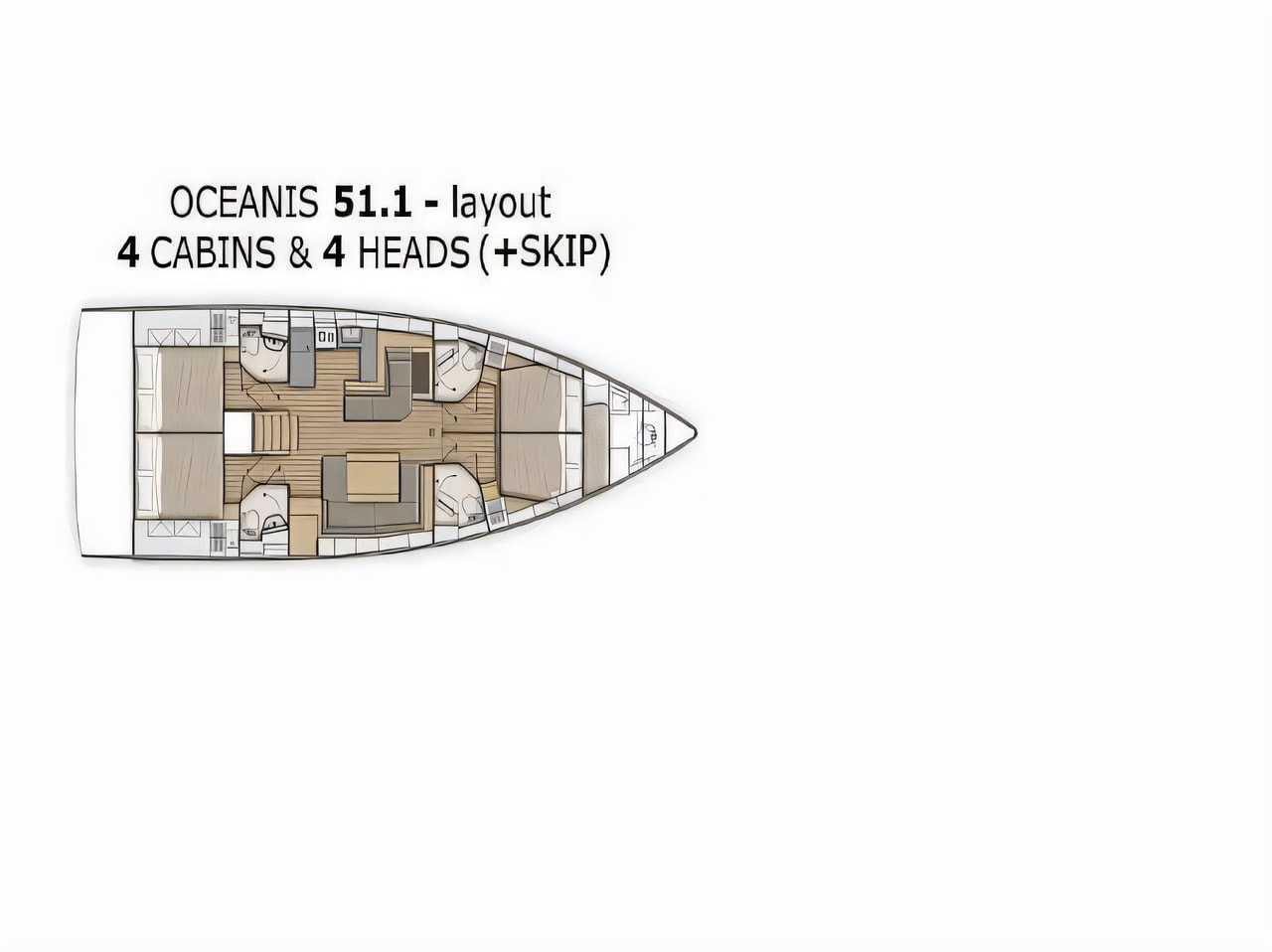 Interior of Oceanis 51.1 - 4 +1 cab sail boat with 4 cabins Croatia yacht charter