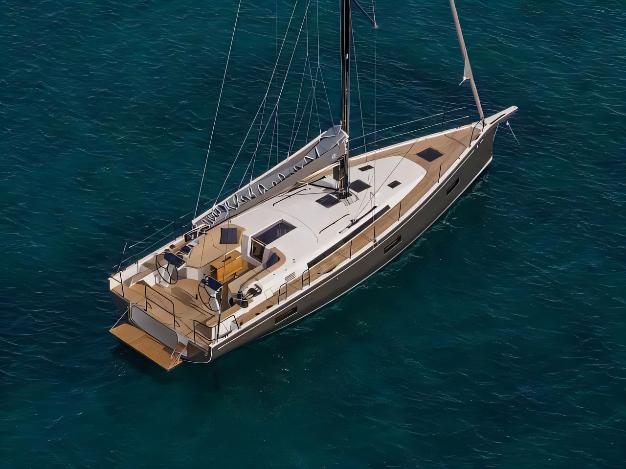 Exterior overview of First 44 sail boat for charter from Split ACI Marina in the Split sailing area Croatia