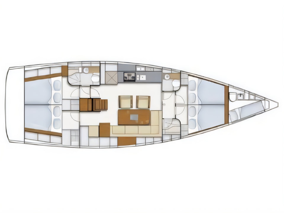 Layout of Hanse 495 sail boat with 4 cabins Croatia yacht charter