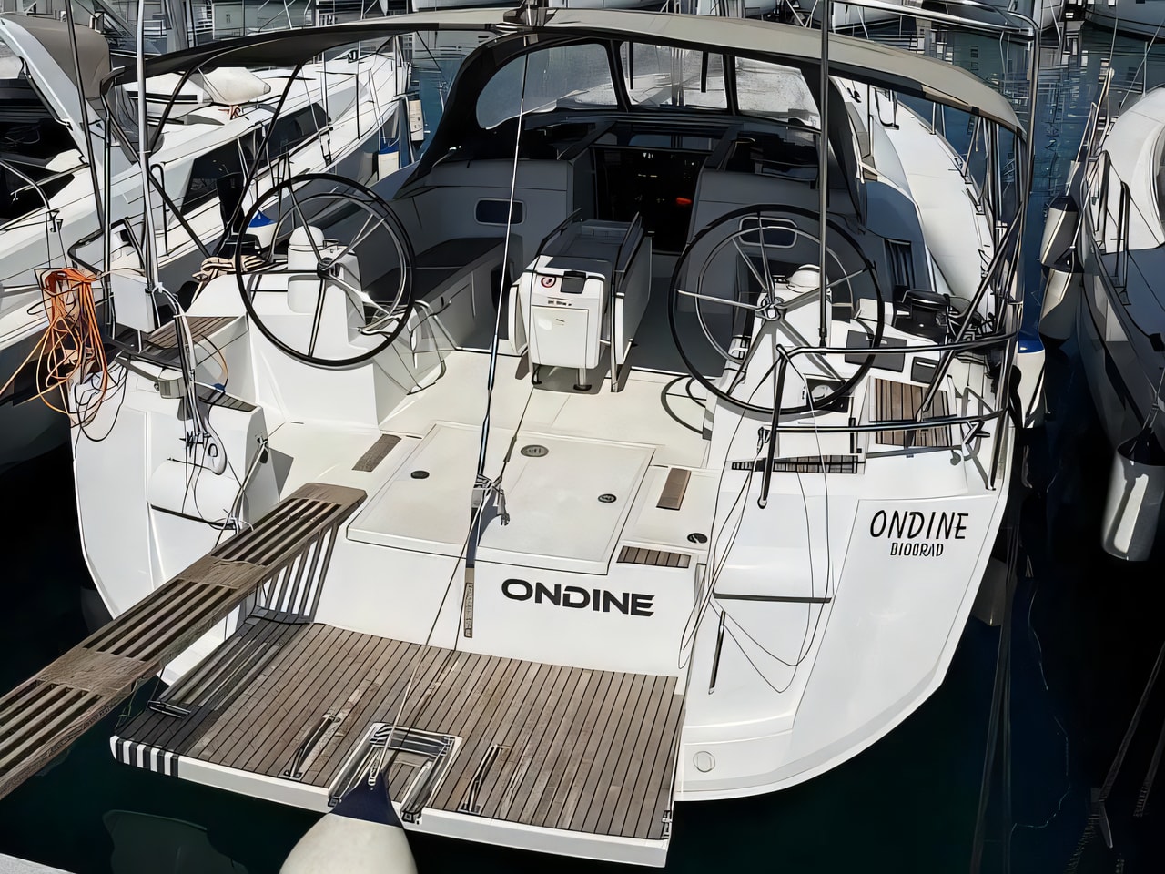 Exterior overview of Sun Odyssey 519 sail boat for charter from Sukosan Marina Dalmacija in the Kornati sailing area Croatia