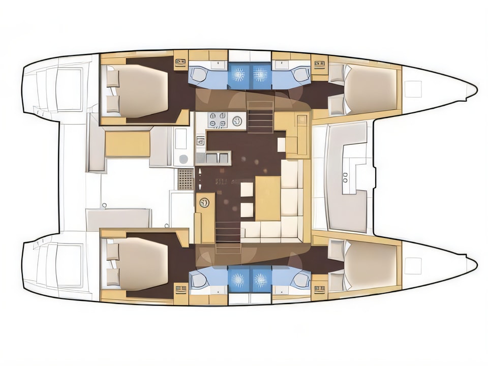 Layout of Lagoon 450 catamaran with 6 cabins Croatia yacht charter