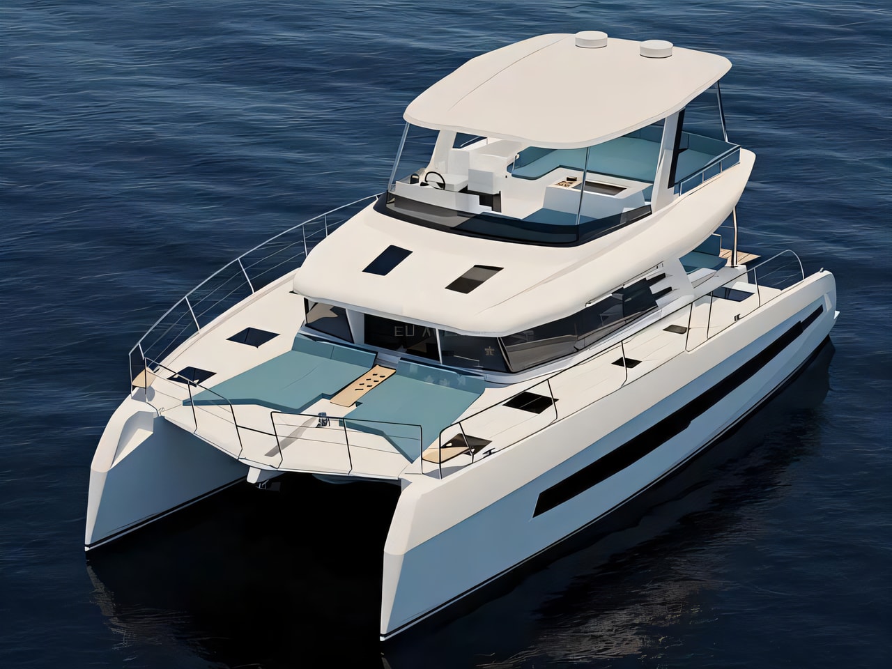 Exterior overview of Cervetti 44 Power- power catamaran for charter from Primosten Marina Kremik in the Sibenik sailing area Croatia