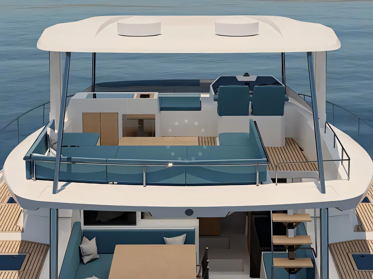 Layout of Cervetti 44 Power- power catamaran with 5 cabins Croatia yacht charter