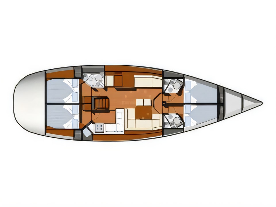 Layout of Sun Odyssey 50DS sail boat with 4 cabins Croatia yacht charter