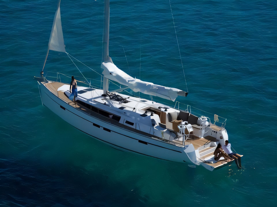 Exterior overview of Bavaria Cruiser 46 sail boat for charter from SCT Marina Trogir in the Split sailing area Croatia
