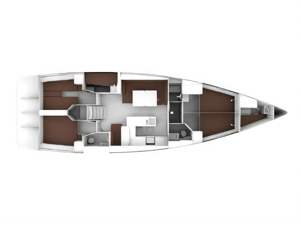 Layout of Bavaria Cruiser 56 sail boat with 5 cabins Croatia yacht charter