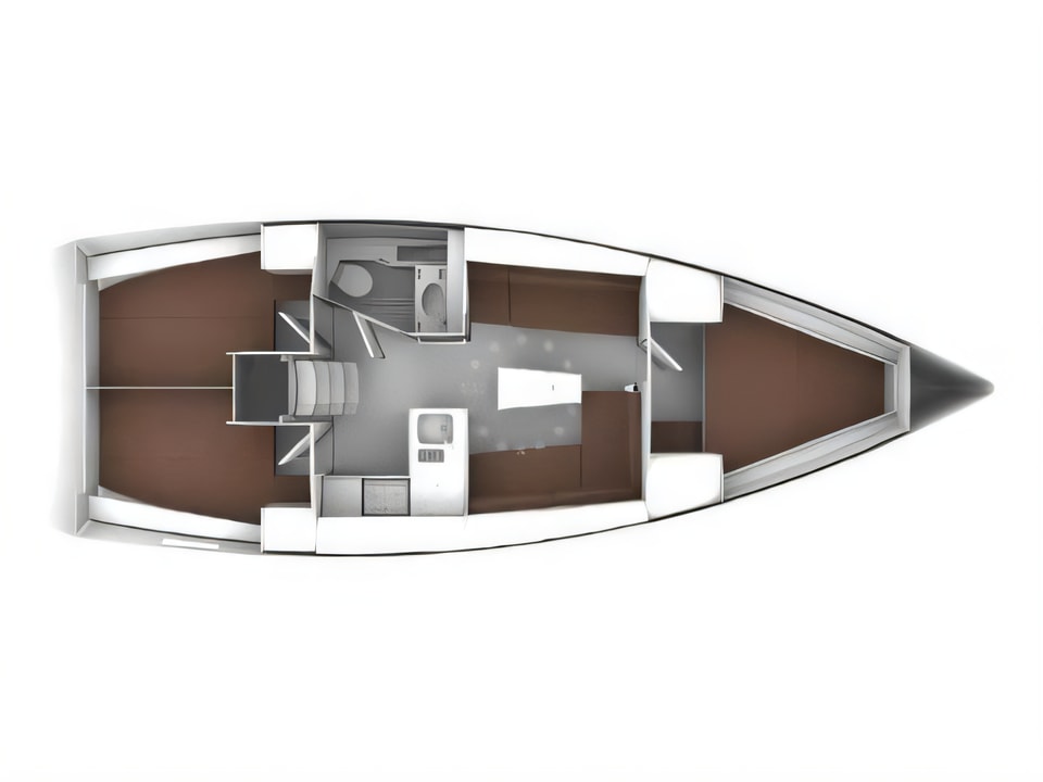 Layout of Bavaria Cruiser 37 sail boat with 3 cabins Croatia yacht charter