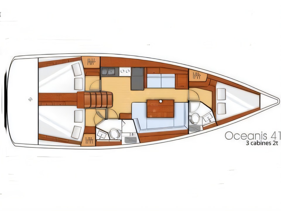 Layout of Oceanis 41 sail boat with 3 cabins Croatia yacht charter