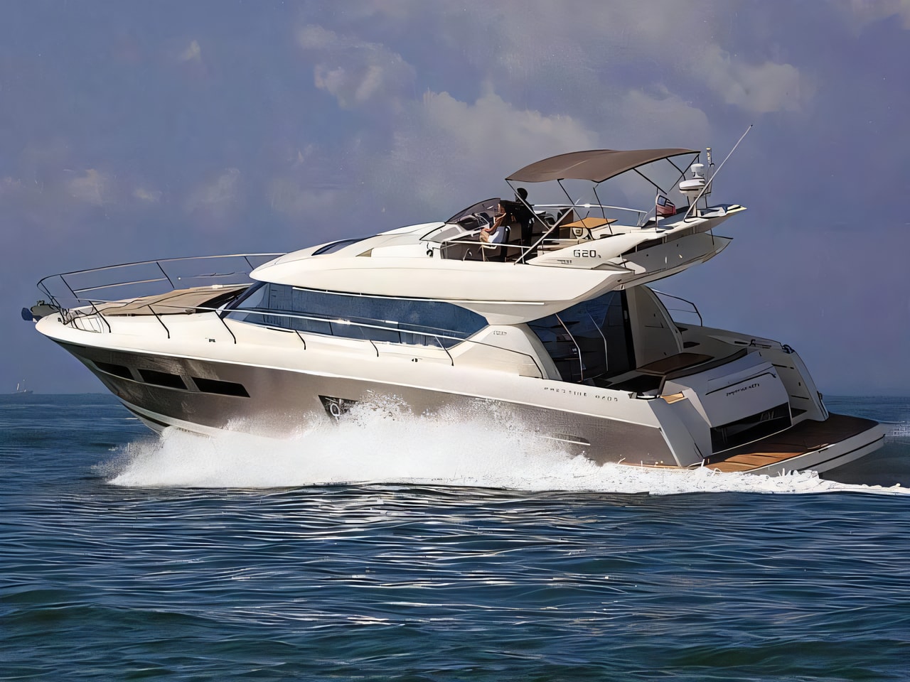 Exterior overview of Prestige 620 S motoryacht for charter from Sibenik Marina Mandalina in the Sibenik sailing area Croatia