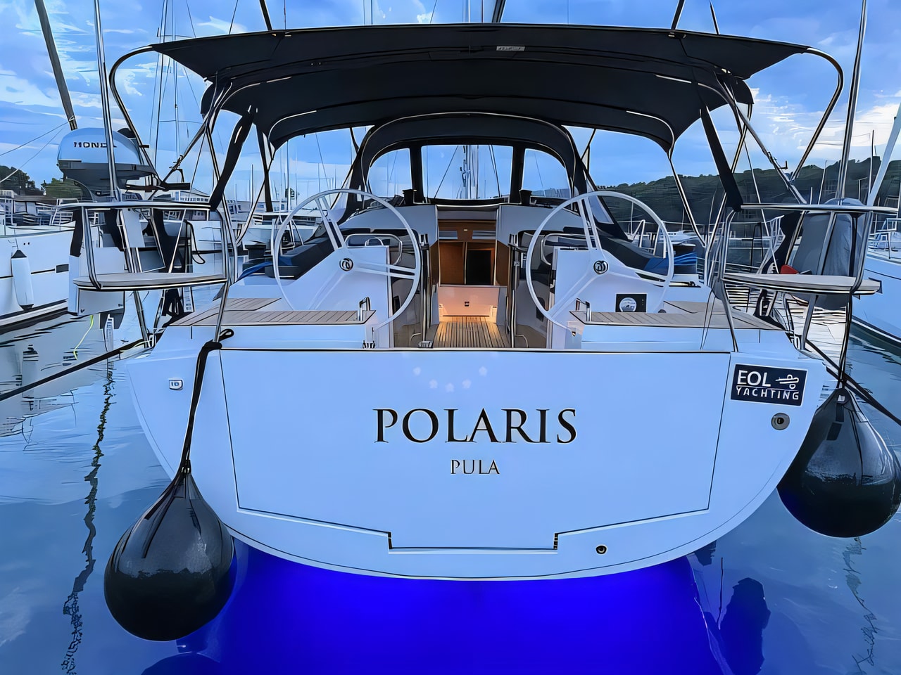 Exterior overview of Elan Impression 45.1 Owner version sail boat for charter from Pula Tehnomont Marina Veruda in the Istria / Kvarner sailing area Croatia