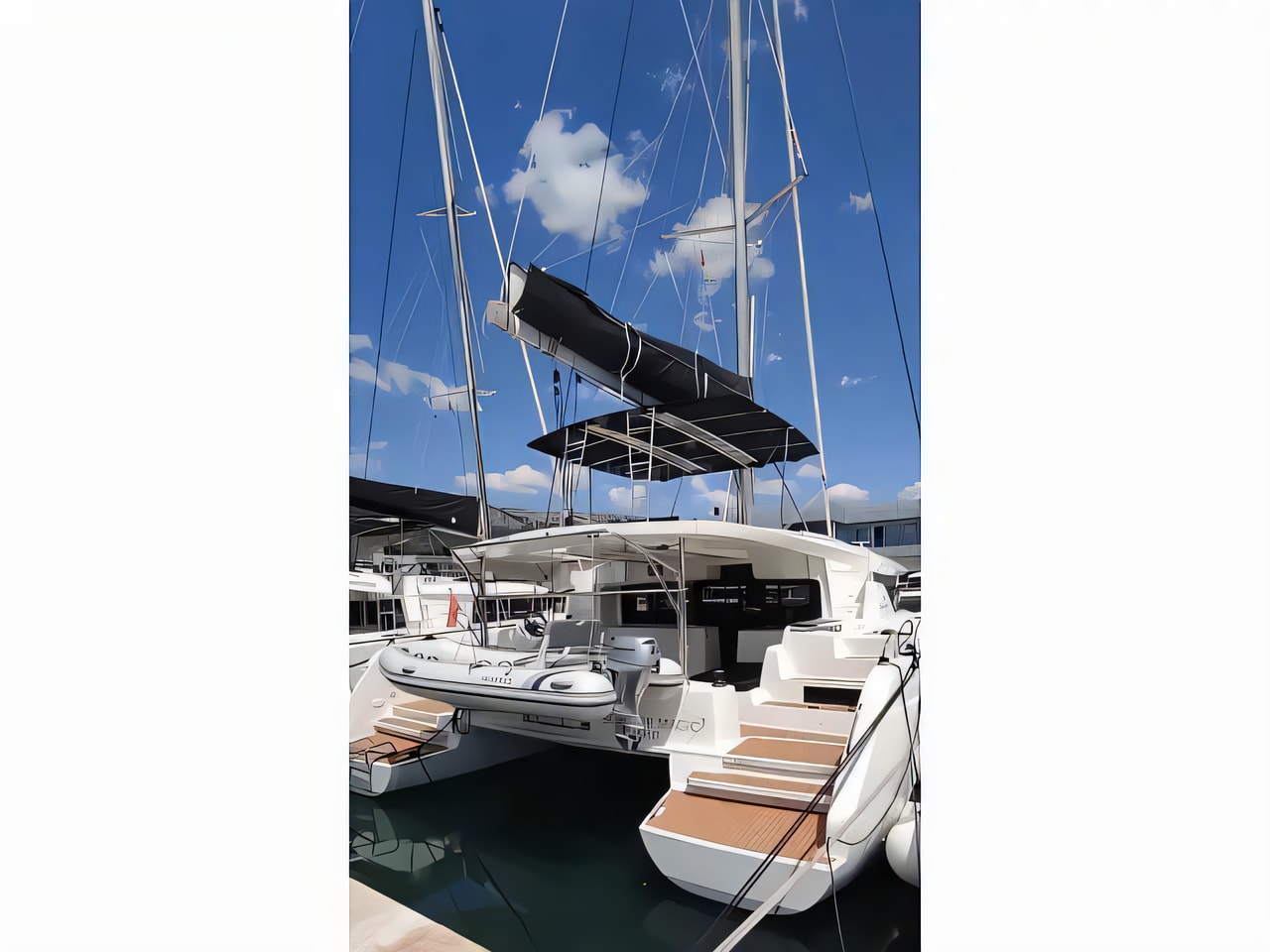Exterior overview of Lagoon 46 catamaran for charter from Kastela Gomilica Marina in the Split sailing area Croatia
