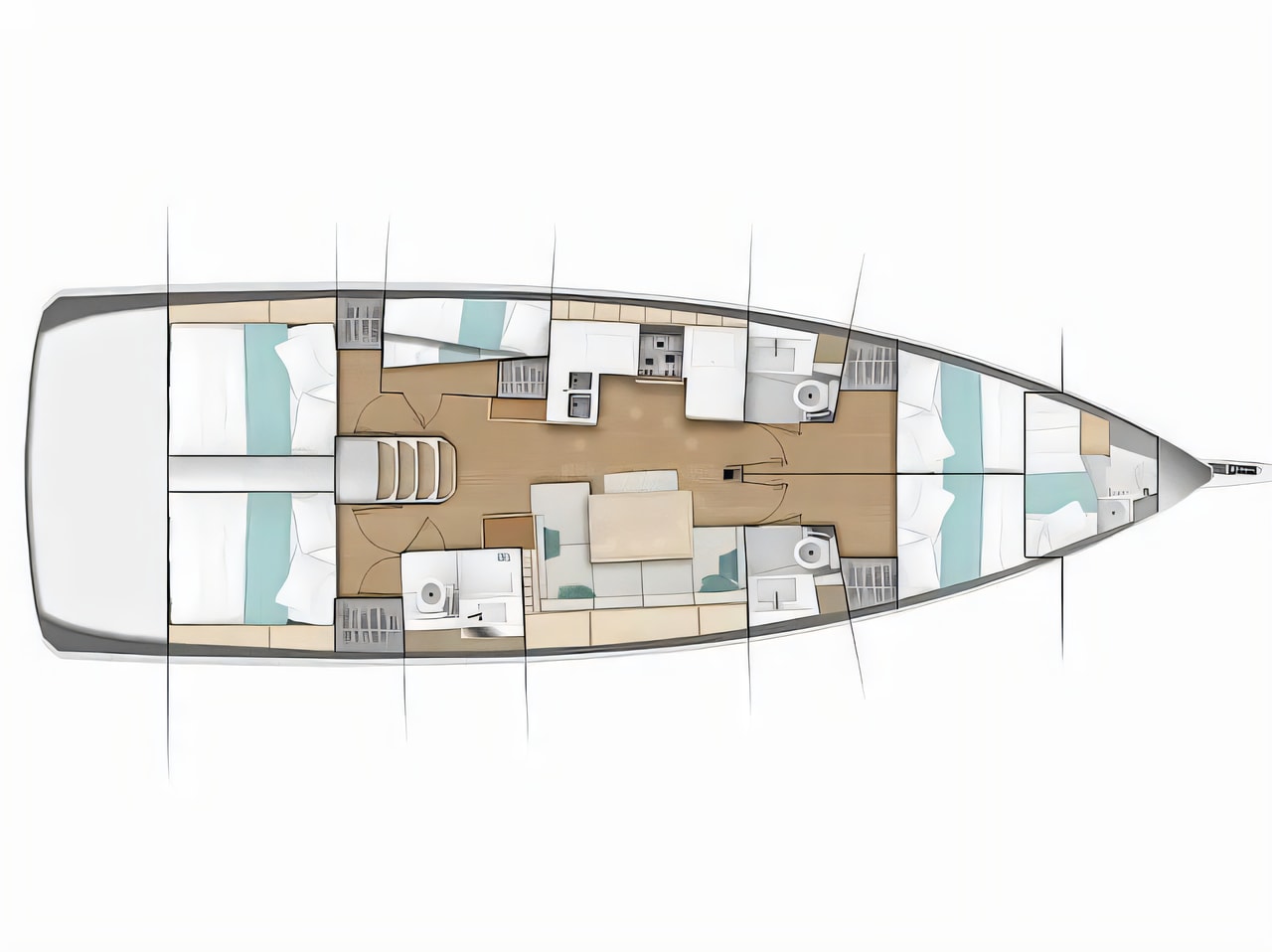 Interior of Sun Odyssey 490 sail boat with 5 cabins Croatia yacht charter