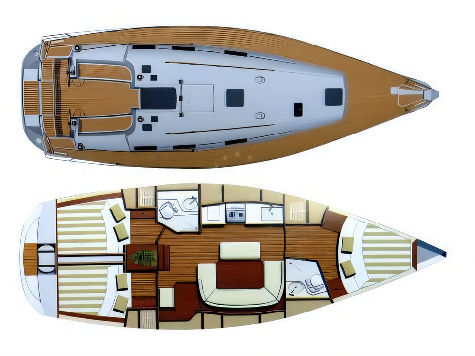 Layout of Dufour 385 GL sail boat with 3 cabins Croatia yacht charter