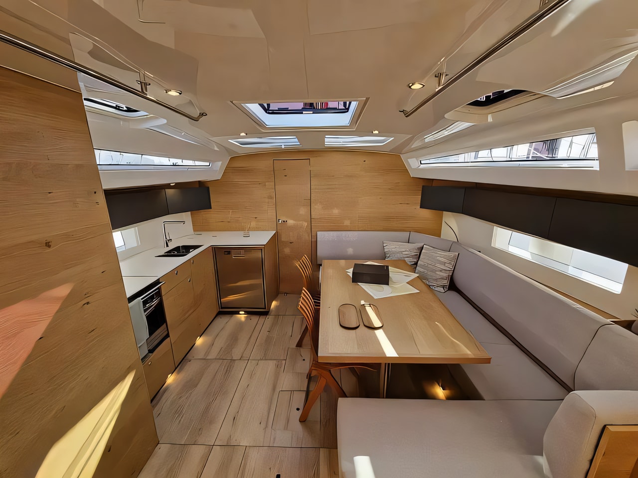 Exterior overview of Elan Impression 43 sail boat for charter from Pula Tehnomont Marina Veruda in the Istria / Kvarner sailing area Croatia