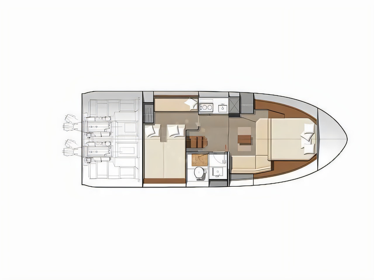 Interior of Leader 36 motor boat with 2 cabins Croatia yacht charter