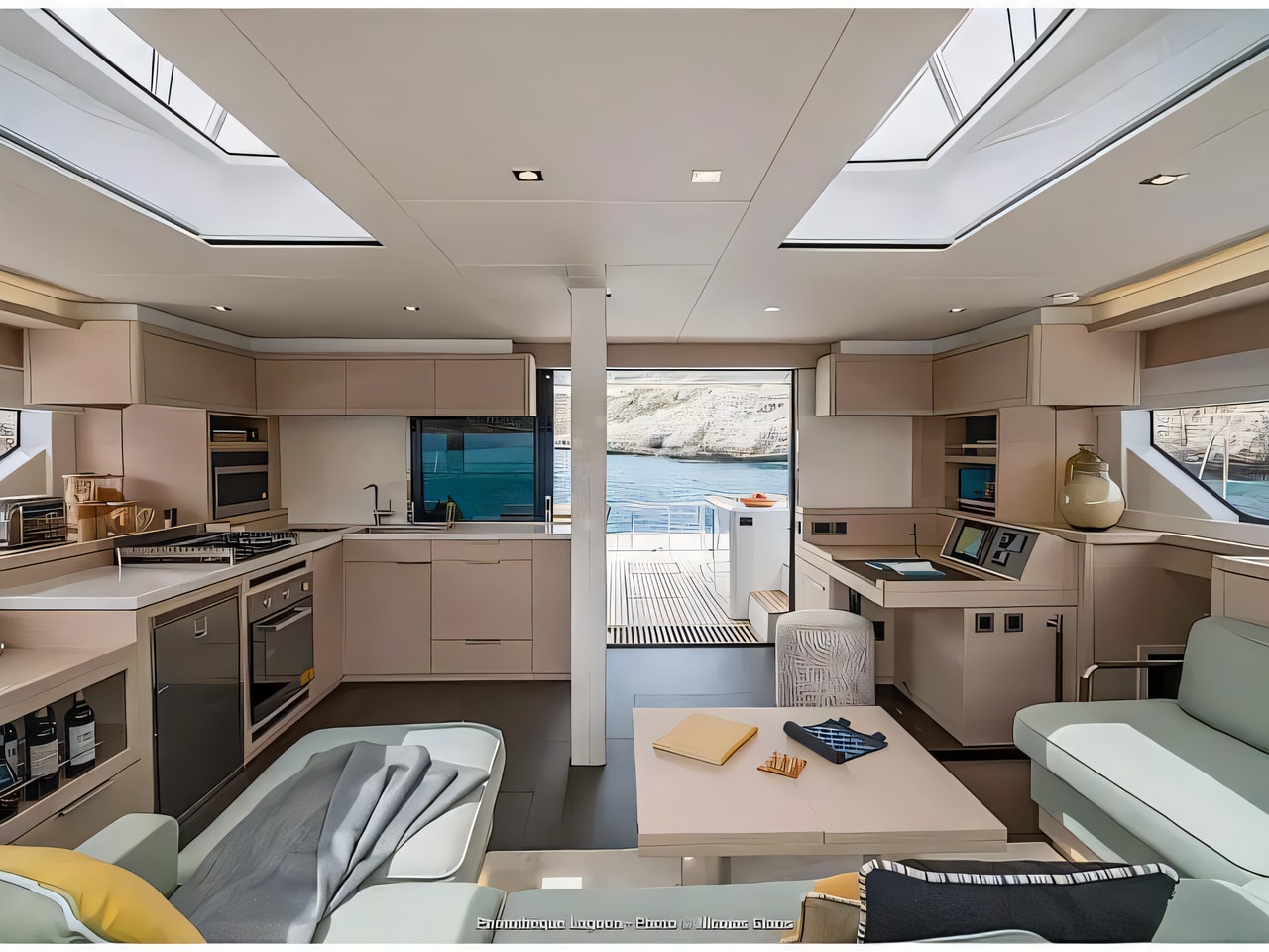 Layout of Lagoon 55 catamaran with 7 cabins Croatia yacht charter