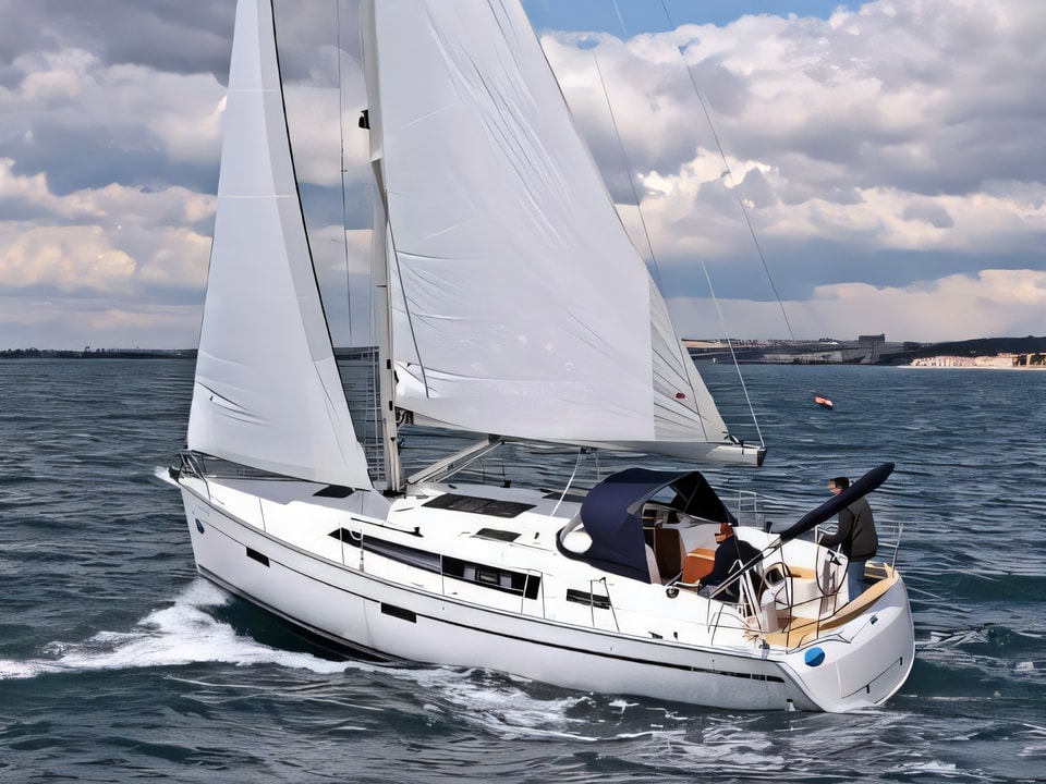 Exterior overview of BAVARIA C 37 BT sail boat for charter from Sukosan Marina Dalmacija in the Kornati sailing area Croatia