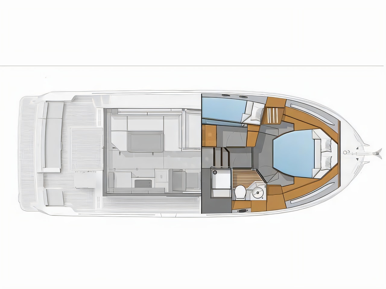 Interior of Swift Trawler 37 Fly motor boat with 2 cabins Croatia yacht charter