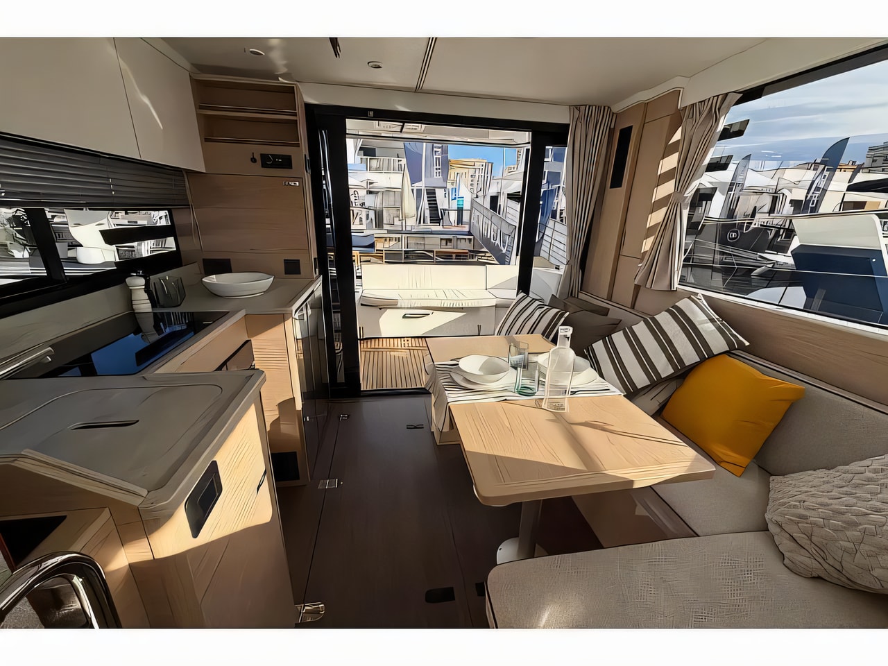 Layout of Swift Trawler 37 Fly motor boat with 2 cabins Croatia yacht charter