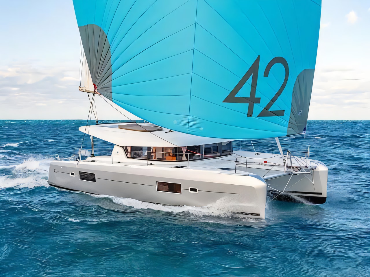 Exterior overview of Lagoon 42 catamaran for charter from Split Port in the Split sailing area Croatia