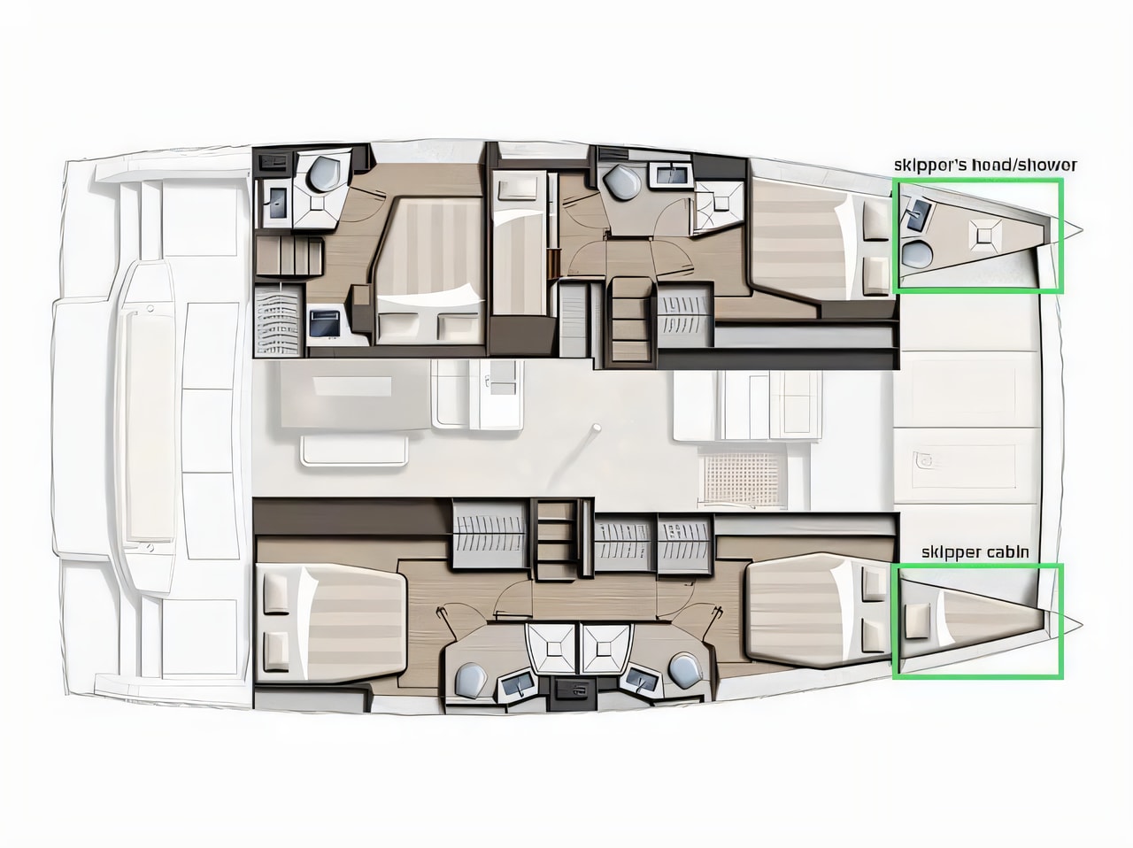 Interior of Bali 4.6 catamaran with 5 cabins Croatia yacht charter