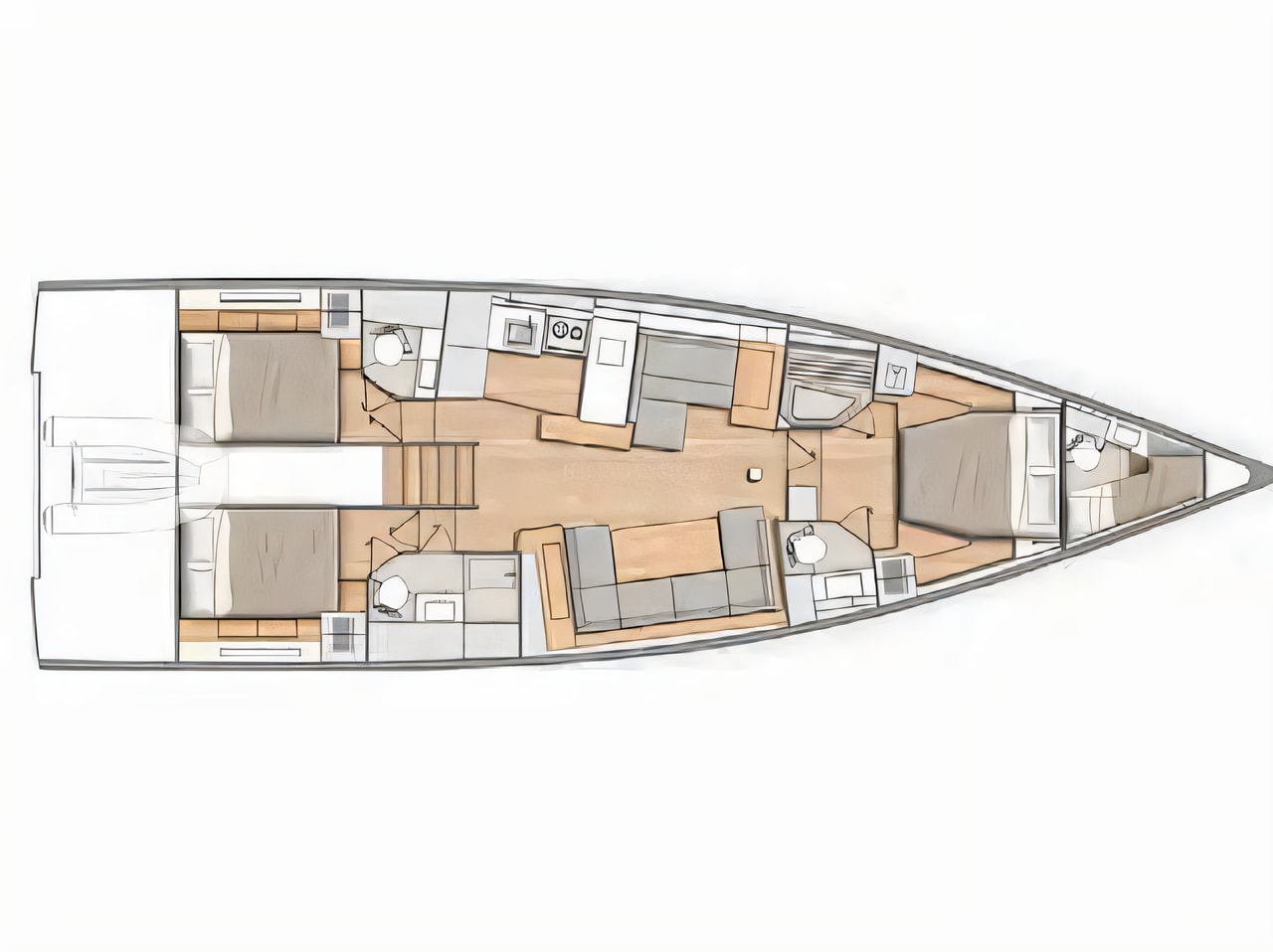 Interior of Oceanis 54 sail boat with 3 cabins Croatia yacht charter