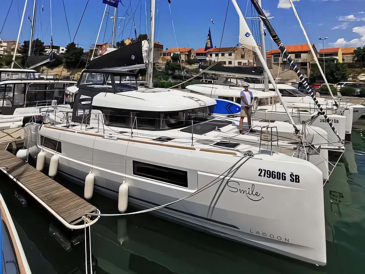 Exterior overview of Lagoon 40 catamaran for charter from Sibenik Marina Mandalina in the Sibenik sailing area Croatia