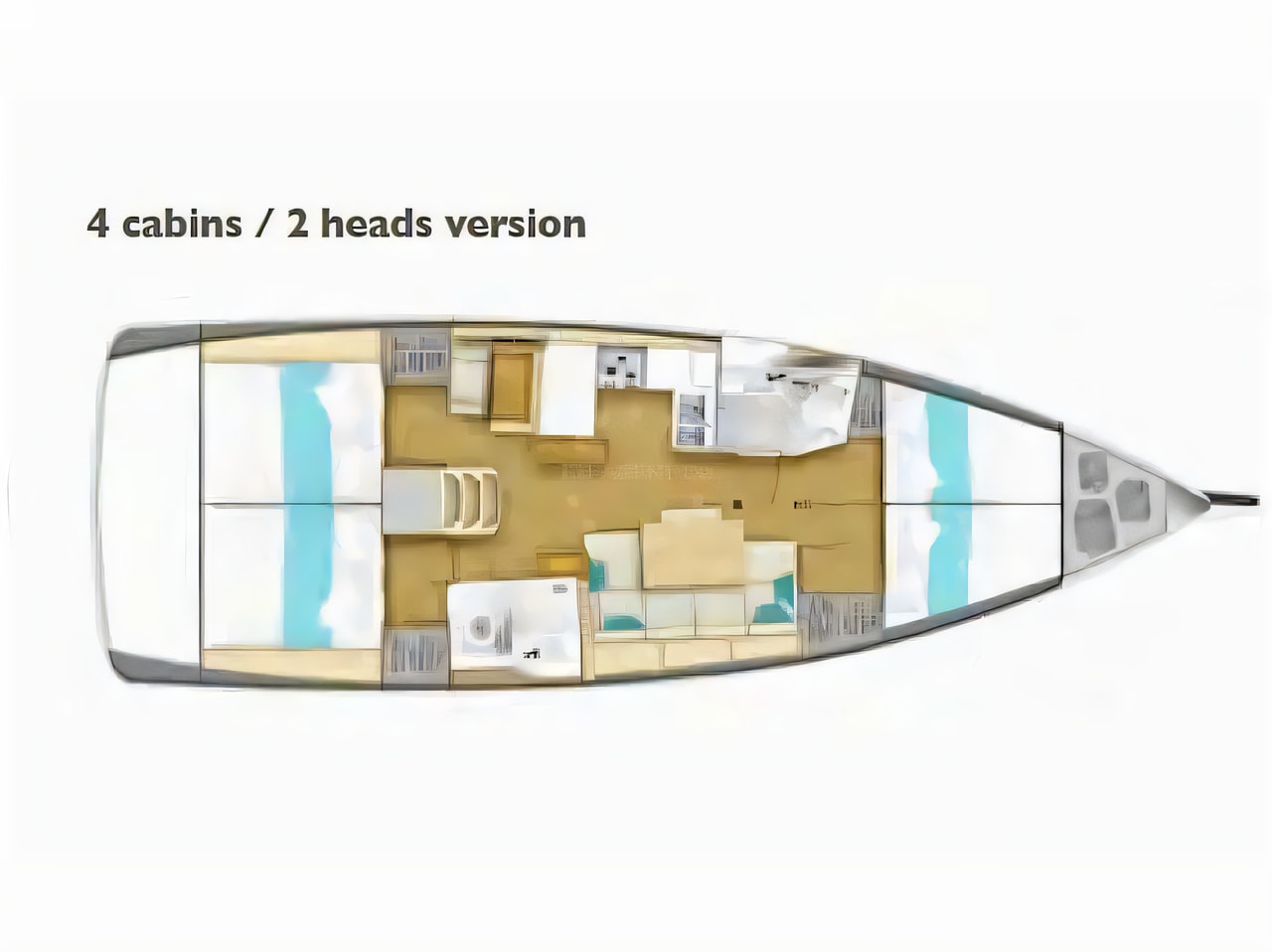 Interior of Sun Odyssey 440 sail boat with 4 cabins Croatia yacht charter