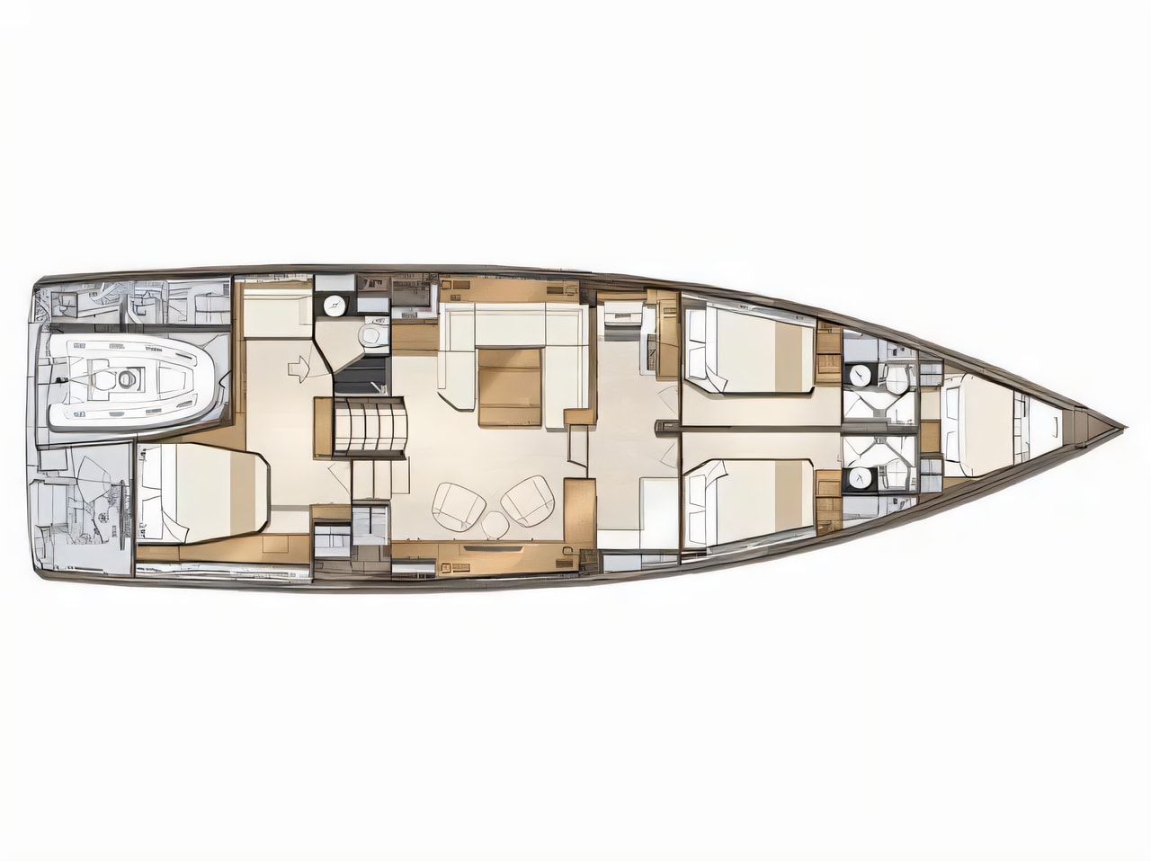 Interior of Jeanneau 60 sail boat with 5 cabins Croatia yacht charter