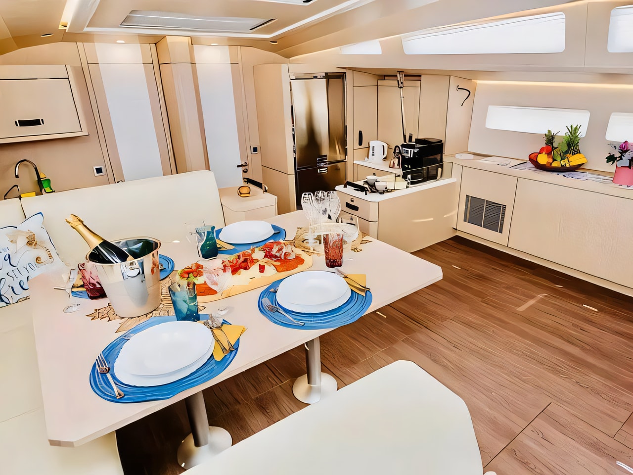 Layout of Jeanneau 60 sail boat with 5 cabins Croatia yacht charter