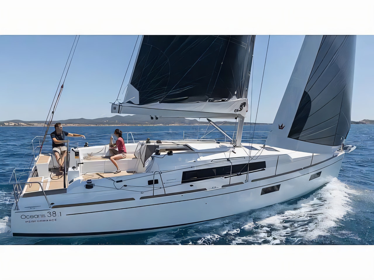 Exterior overview of Oceanis 38.1 7 Personen sail boat for charter from Krk Marina Punat in the Istria / Kvarner sailing area Croatia
