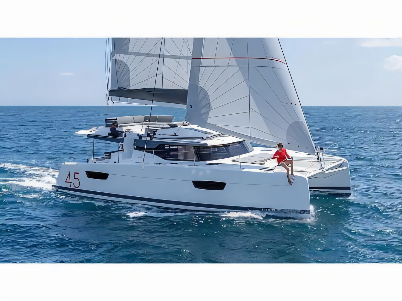 Exterior overview of Elba 45 catamaran for charter from Krk Marina Punat in the Istria / Kvarner sailing area Croatia