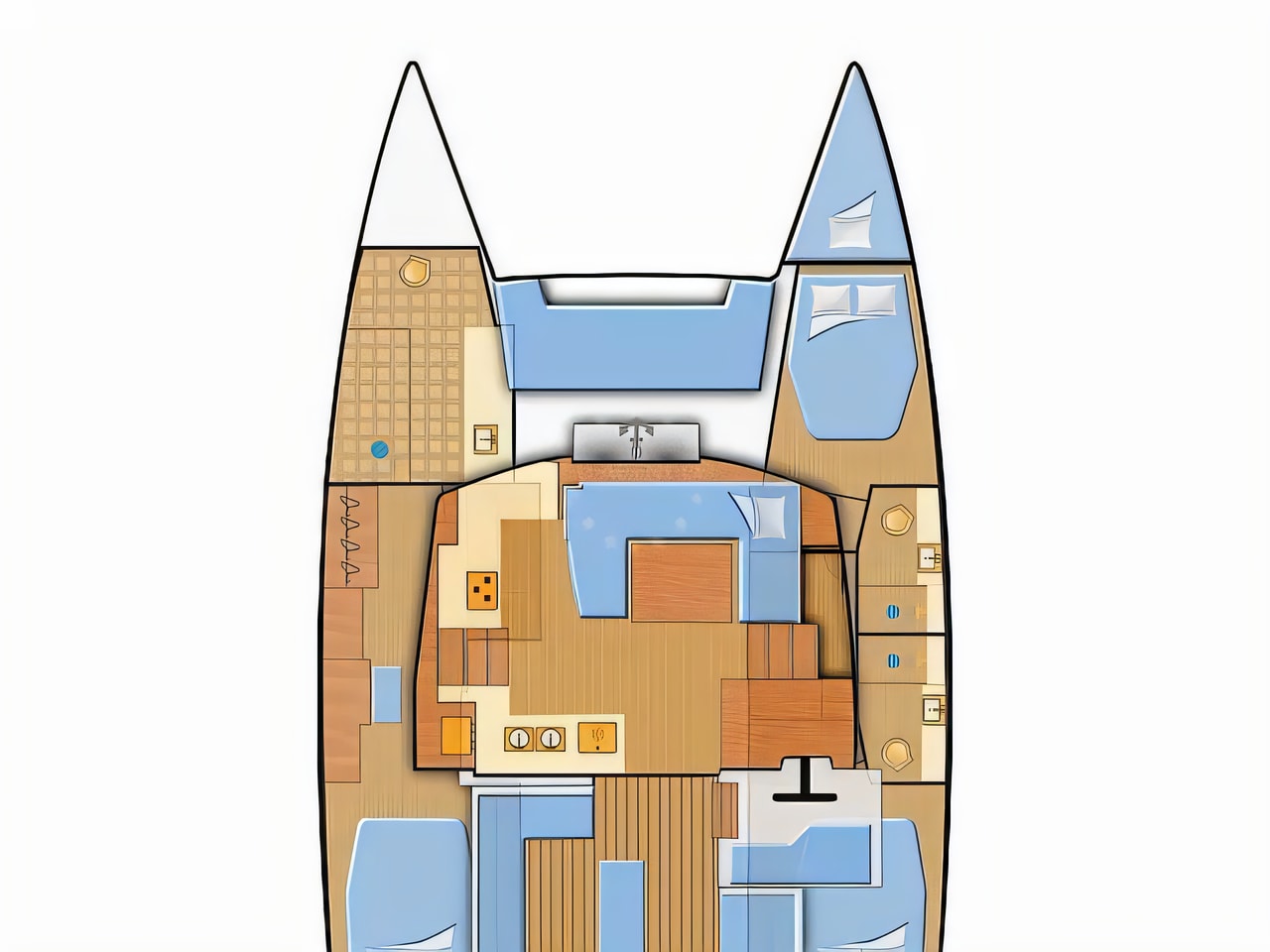 Interior of Elba 45 catamaran with 3 cabins Croatia yacht charter