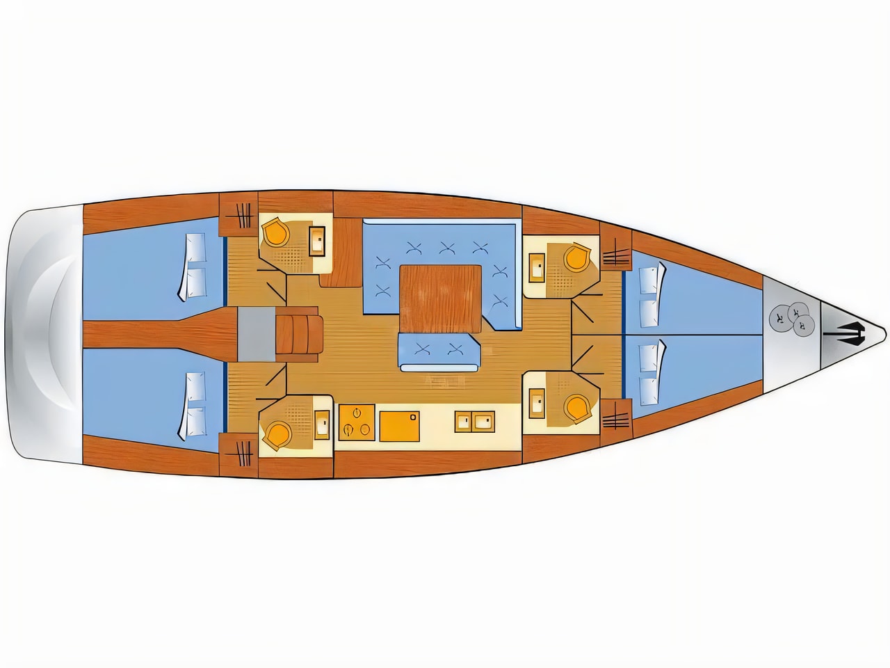 Interior of Sun Odyssey 479 sail boat with 4 cabins Croatia yacht charter