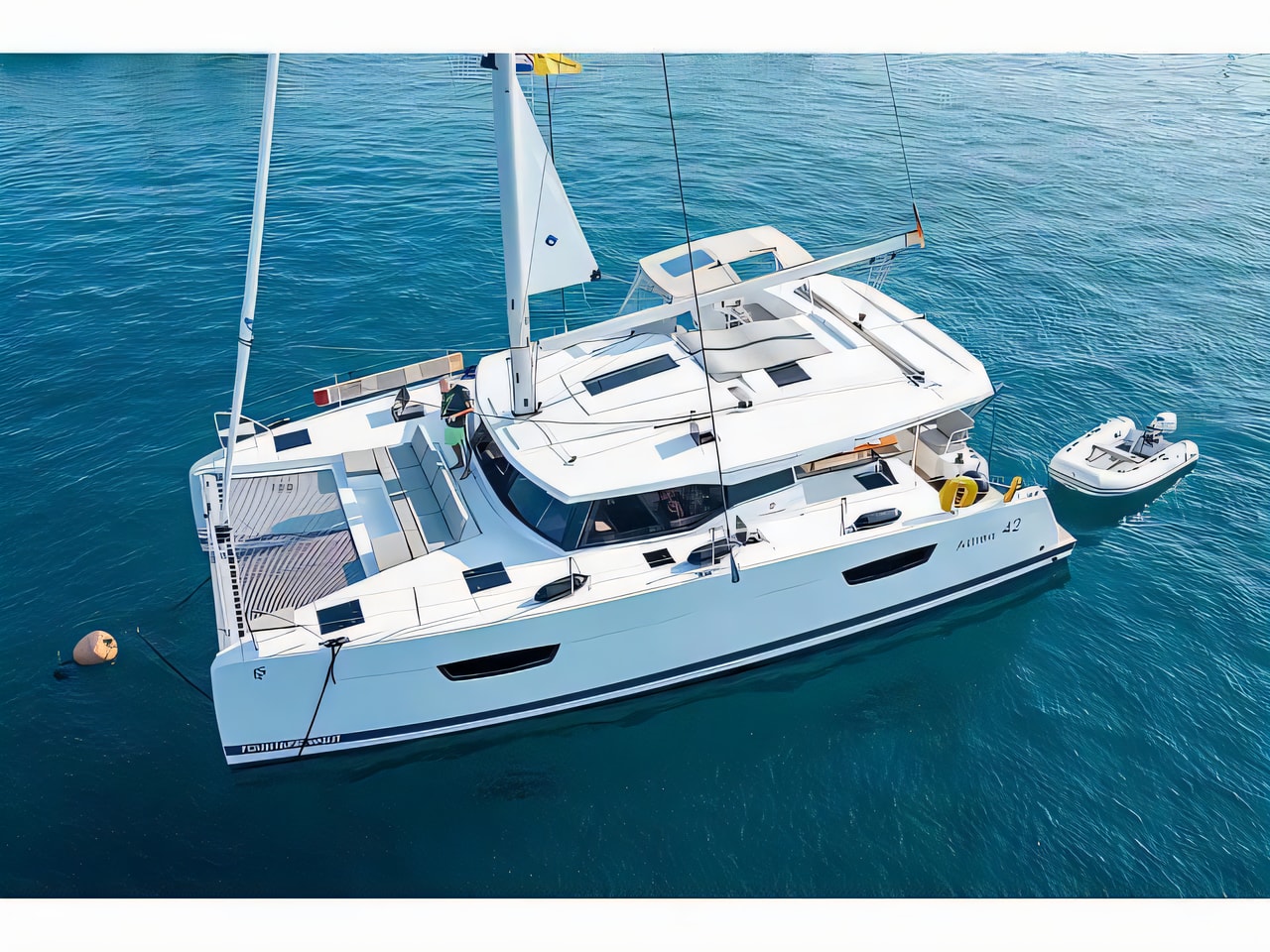 Exterior overview of Astrea 42.3 catamaran for charter from Rogoznica Marina Frapa in the Sibenik sailing area Croatia