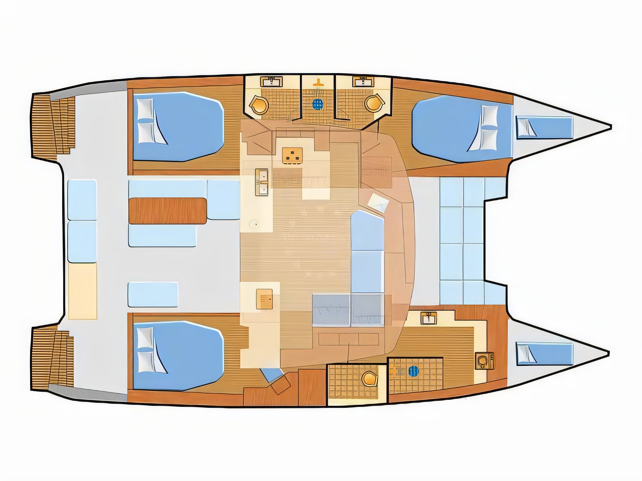 Interior of Astrea 42.3 catamaran with 5 cabins Croatia yacht charter