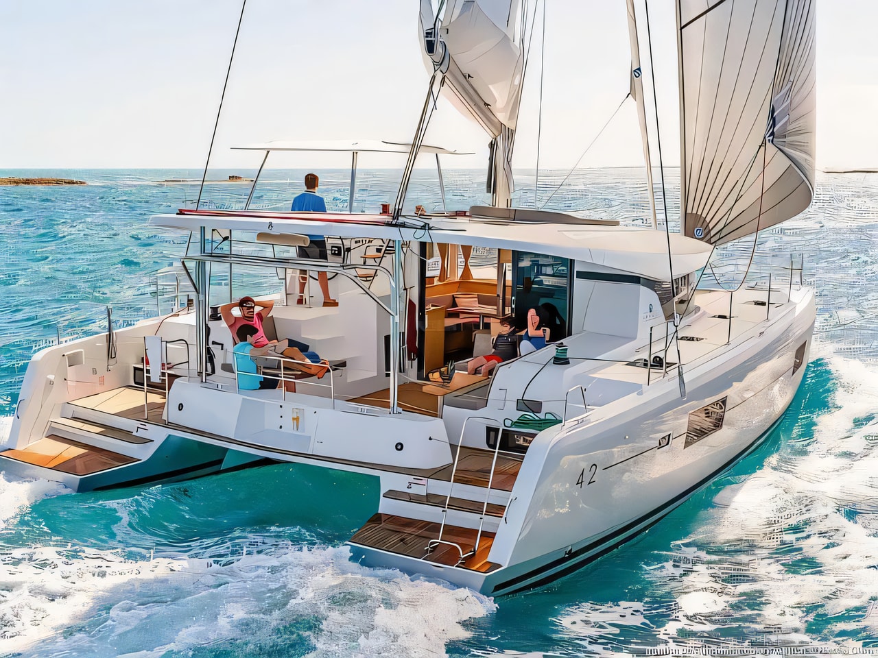 Exterior overview of Lagoon 42.3 catamaran for charter from Biograd Kornati in the Zadar sailing area Croatia