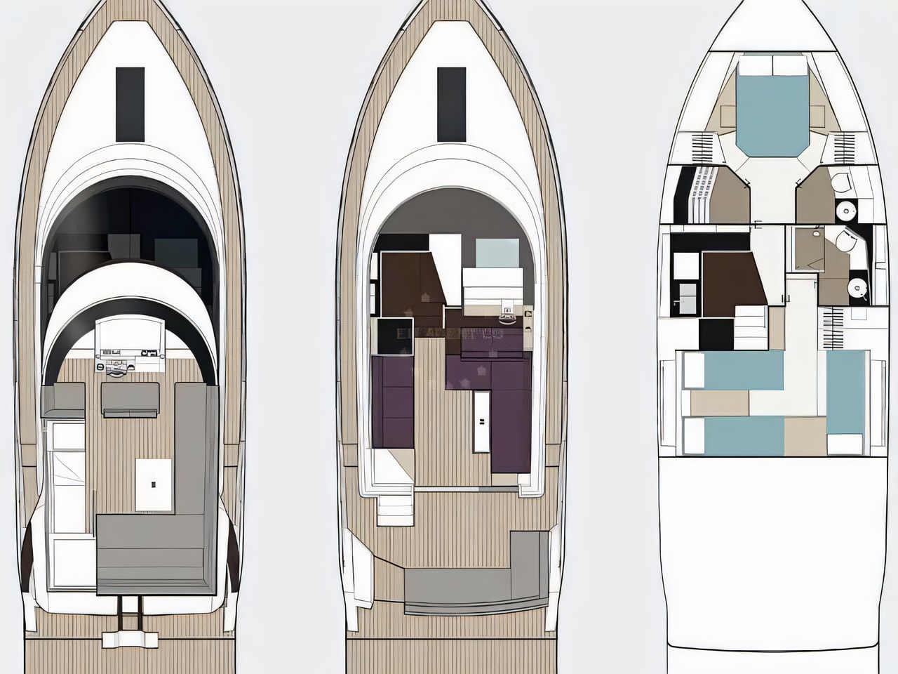 Interior of Sealine F450 motor boat with 3 cabins Croatia yacht charter