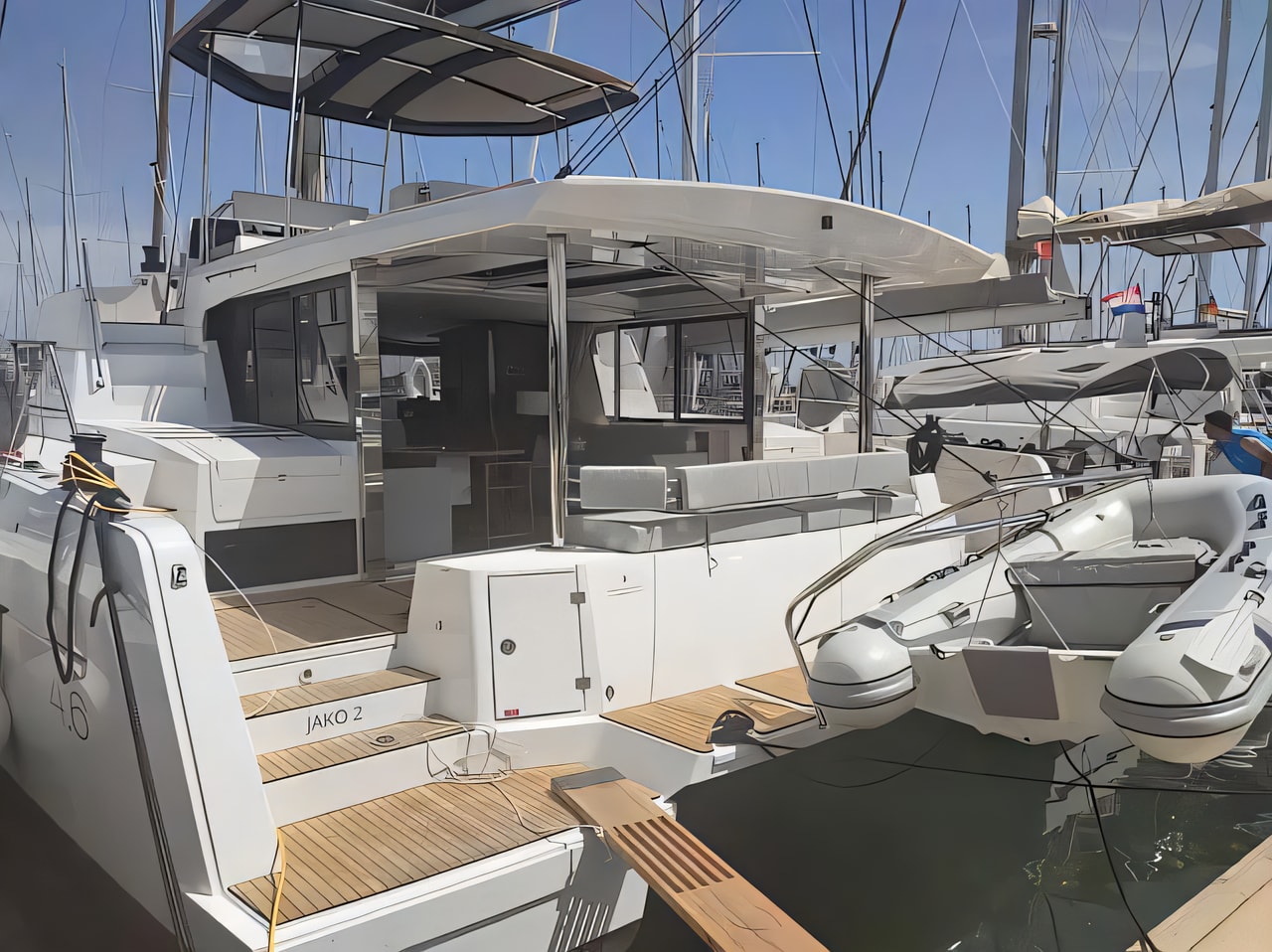 Exterior overview of Bali 4.6 catamaran for charter from Split ACI Marina in the Split sailing area Croatia