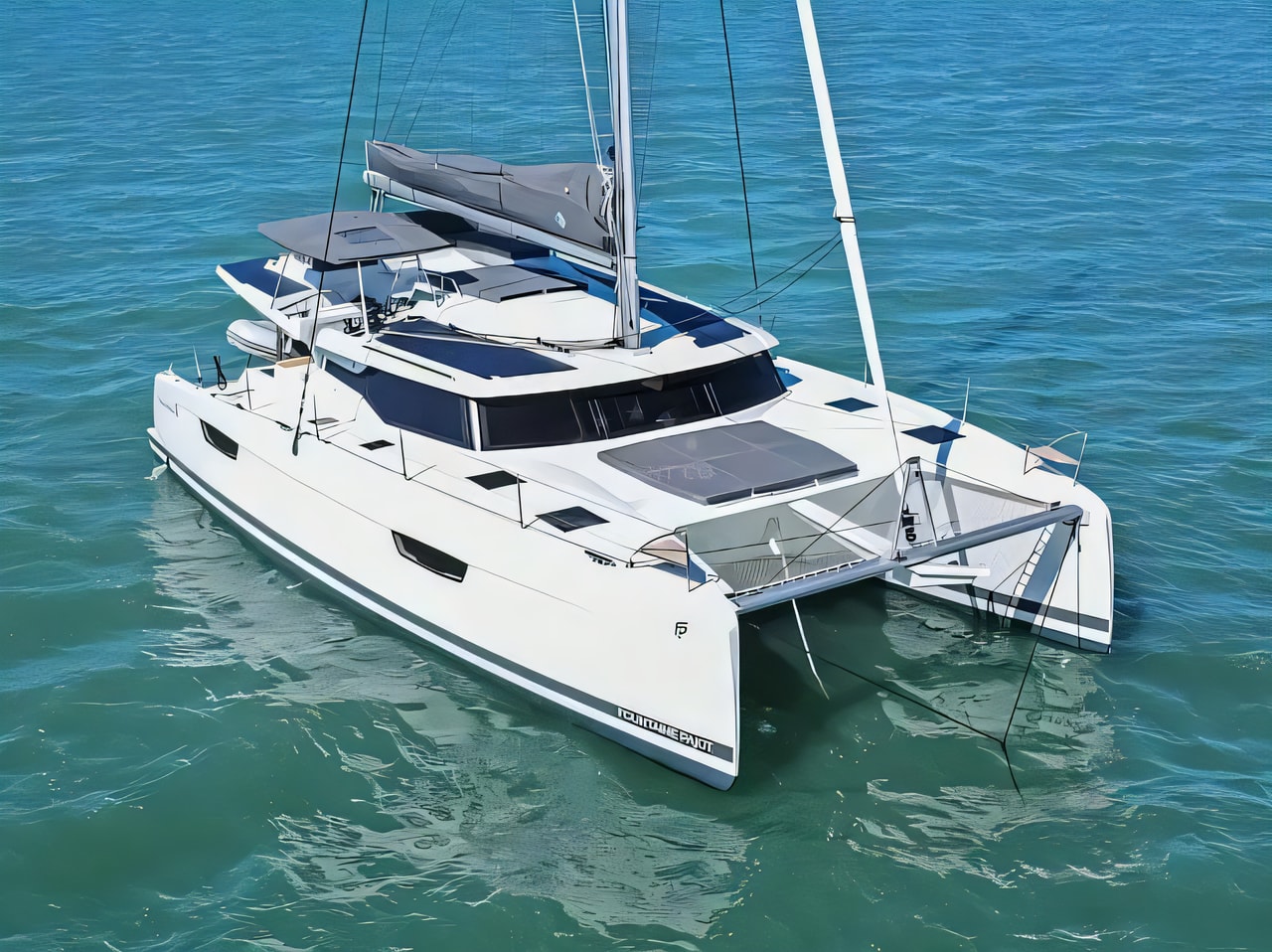 Exterior overview of Tanna 47 catamaran for charter from Sukosan Marina Dalmacija in the Zadar sailing area Croatia