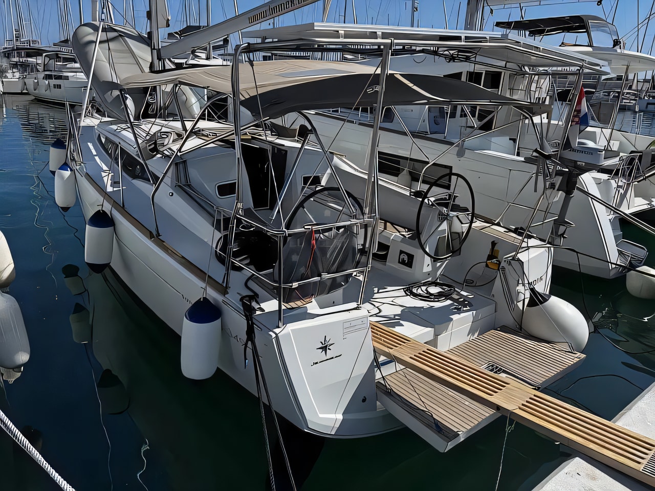Exterior overview of Sun Odyssey 349 sail boat for charter from Sukosan Marina Dalmacija in the Kornati sailing area Croatia