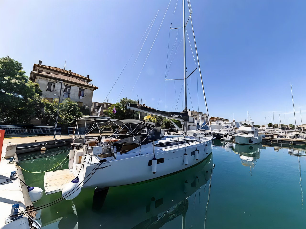 Exterior overview of Elan Impression 43 - NEW MODEL 2023. sail boat for charter from Zadar Marina Zadar in the Zadar sailing area Croatia