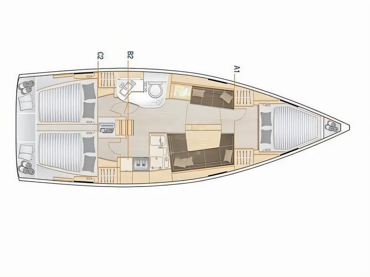 Interior of Hanse 388 sail boat with 3 cabins Croatia yacht charter
