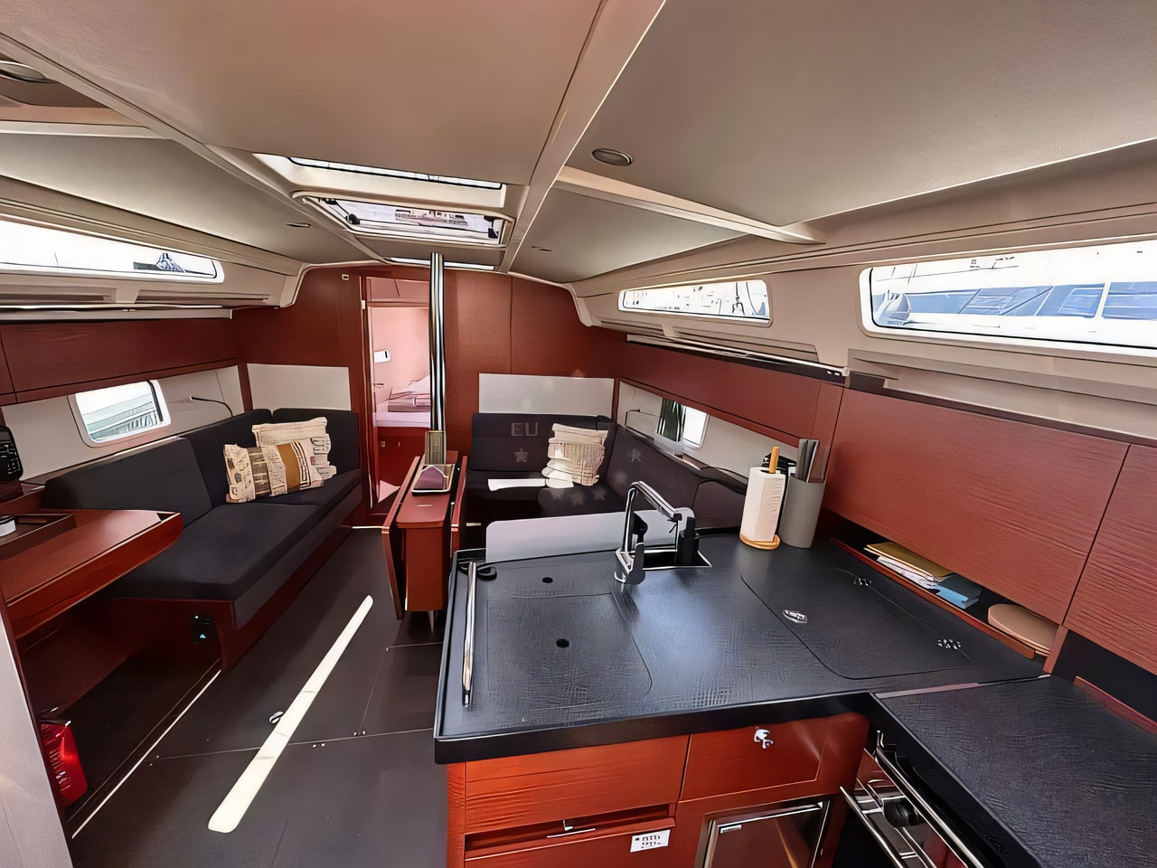 Layout of Hanse 388 sail boat with 3 cabins Croatia yacht charter