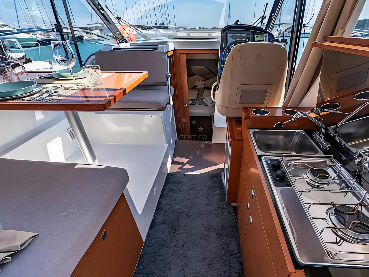 Layout of Merry Fisher 895 motor boat with 2 cabins Croatia yacht charter