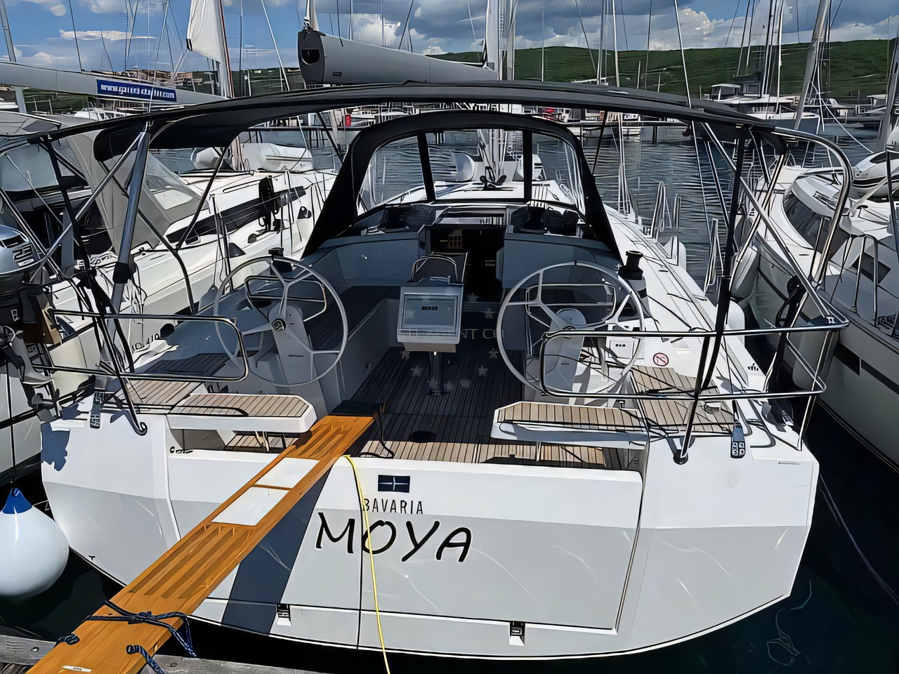 Exterior overview of Bavaria C38 sail boat for charter from Trogir ACI Marina in the Split sailing area Croatia
