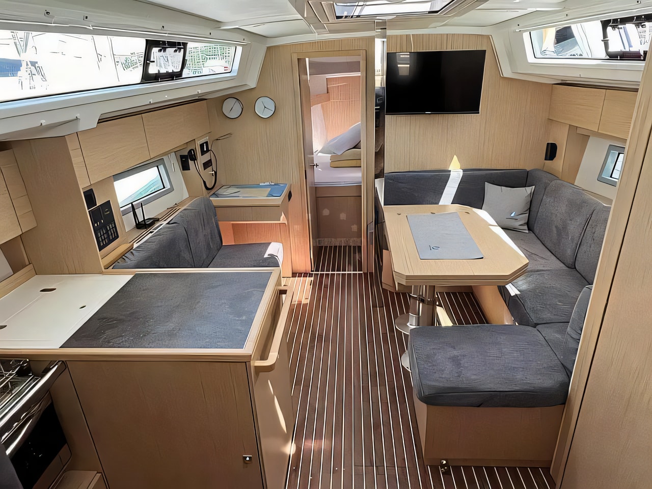 Layout of Bavaria C38 sail boat with 3 cabins Croatia yacht charter