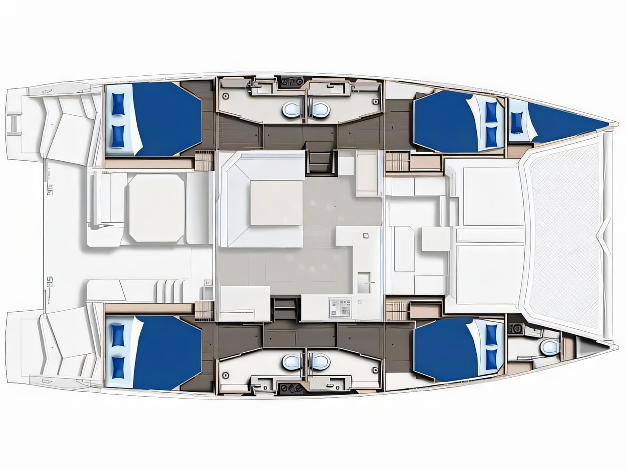 Interior of Sunsail 454L catamaran with 4 cabins Croatia yacht charter