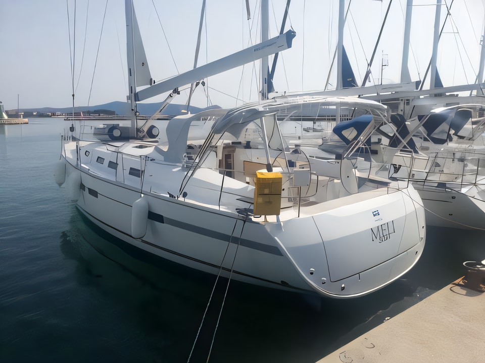 Exterior overview of Bavaria Cruiser 45 sail boat for charter from Sukosan Marina Dalmacija in the Kornati sailing area Croatia
