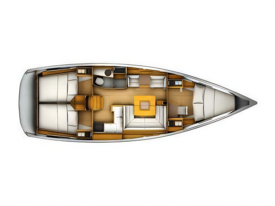 Layout of Sun Odyssey 409 Performance sail boat with 3 cabins Croatia yacht charter